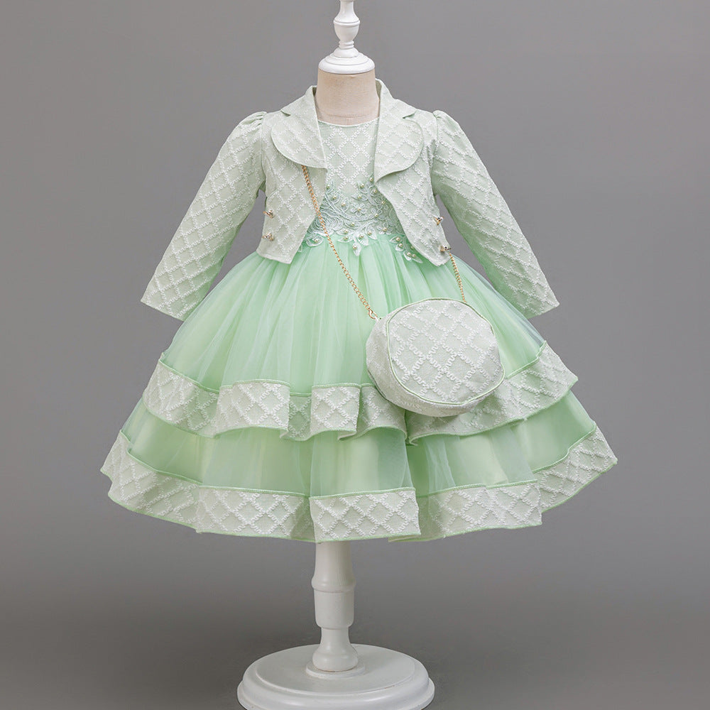 Children's Prom Dress Baby Tutu Princess Dress Three-Piece Set Girls Vest Jacket Dress Children's Clothing Skirt