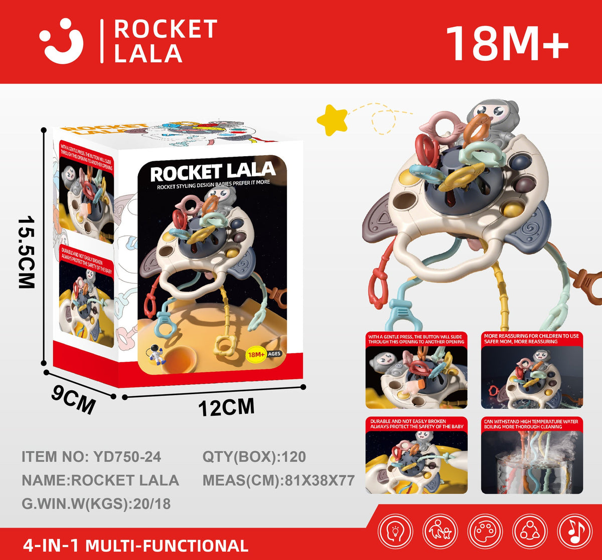 Cross-Border Infant and Toddler Fun, Cute Astronaut Pull-Up Toy, Chewable Hand-Held Ball Exercise, Educational Early Education Toy