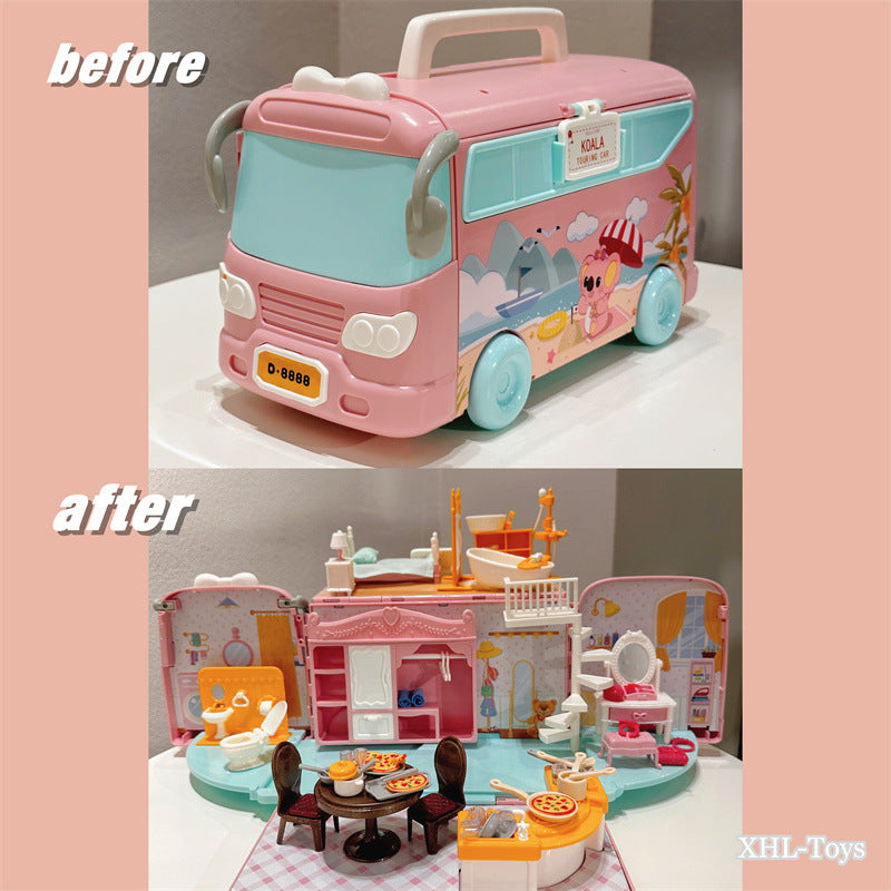 Koala Diary Bus Play House Toy Storage Transformation Rv Villa Doll House Boy Girl Toy Gift