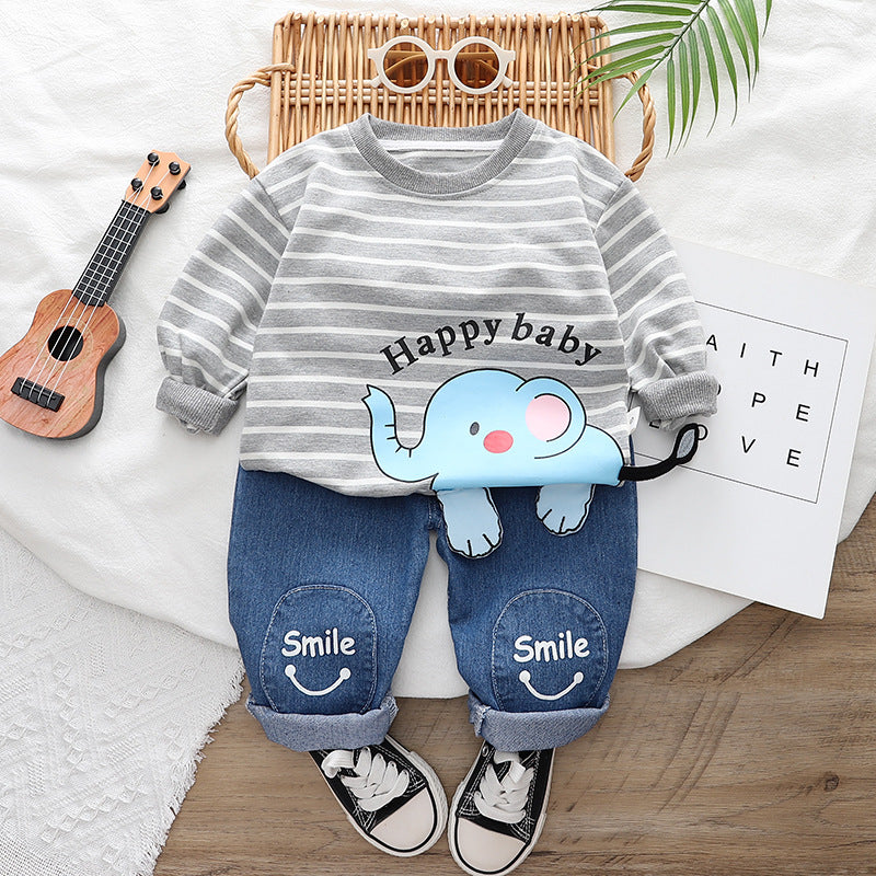 Baby's Internet Celebrant Suit Autumn Western Style Clothes 2023 Spring and Autumn New Girl's Cute Boys' Baby Two-Piece Cartoon Set