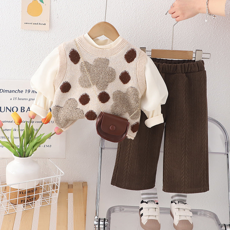 Baby Clothes Spring Western-style Girl's Sweet Bag Three-piece Suit One-year-old Baby Girl's Fashionable All-match Spring and Autumn Clothes
