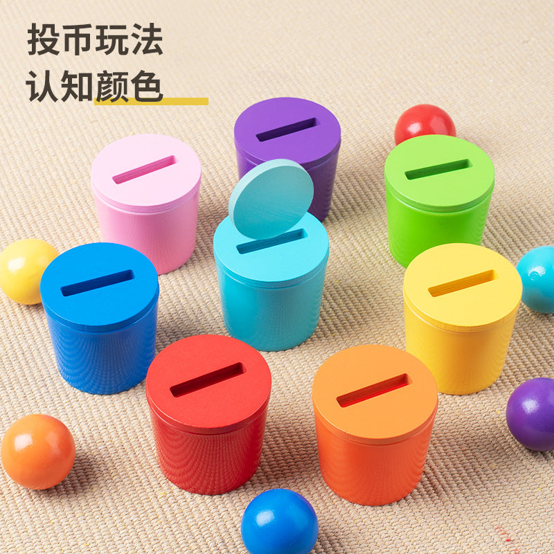 Montessori Wooden Children's Educational Color Classification Cup Counting Activity suit Preschool Color Number Learning Toy
