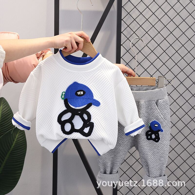 Boys' Spring and Autum Clothing Suits, New Kidsren's Fashionable Boys' Autum Baby Clothes, Jacquard Hats, Bear Sweatshirts, Kidsren's Clothing