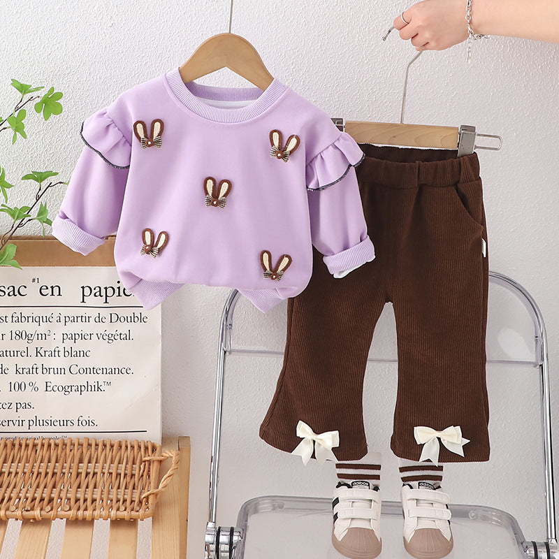 Girls' Autumn Clothing 2026 New Stylish Fashionable Set Children's Spring and Autumn Cartoon Sweatshirt Baby Early Spring Two-Piece Set