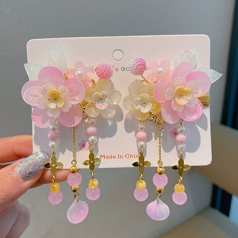 Children's Ancient Style Hair Accessories, Hairpins, Han Dynasty Costume Accessories, Tassels, Flowers, Super Fairy Clips, Girls' Glass Headdresses, Butterflies