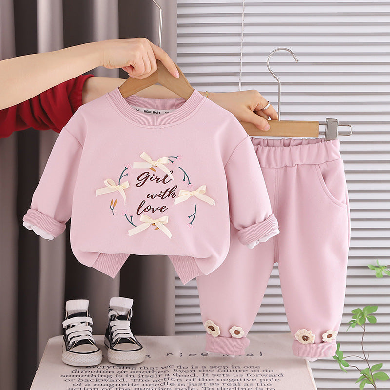 Baby Girl Sweatshirt Set, Spring and Autumn Children's Sportswear, 2026 New Stylish Little Girl Clothes Two-Piece Set