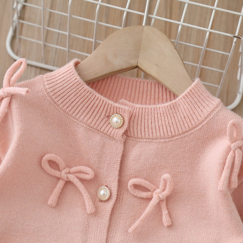Girls Spring Two-Piece Set - Aisha Princess Group Tutu Skirt Autumn and Winter New Baby Girl Korean Style Knitted Cardigan