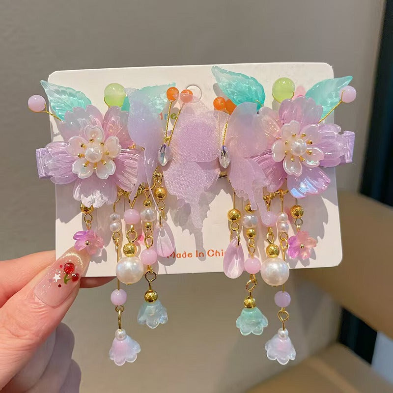 Children's Ancient Style Hair Accessories, Hairpins, Han Dynasty Costume Accessories, Tassels, Flowers, Super Fairy Clips, Girls' Glass Headdresses, Butterflies