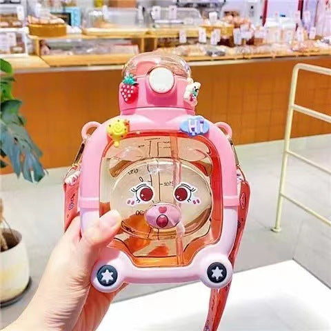 New Baby Bus Car Water Cup High Color Value Children's Suction Tube Cup Outdoor Portable Lid Large Capacity Water Cup