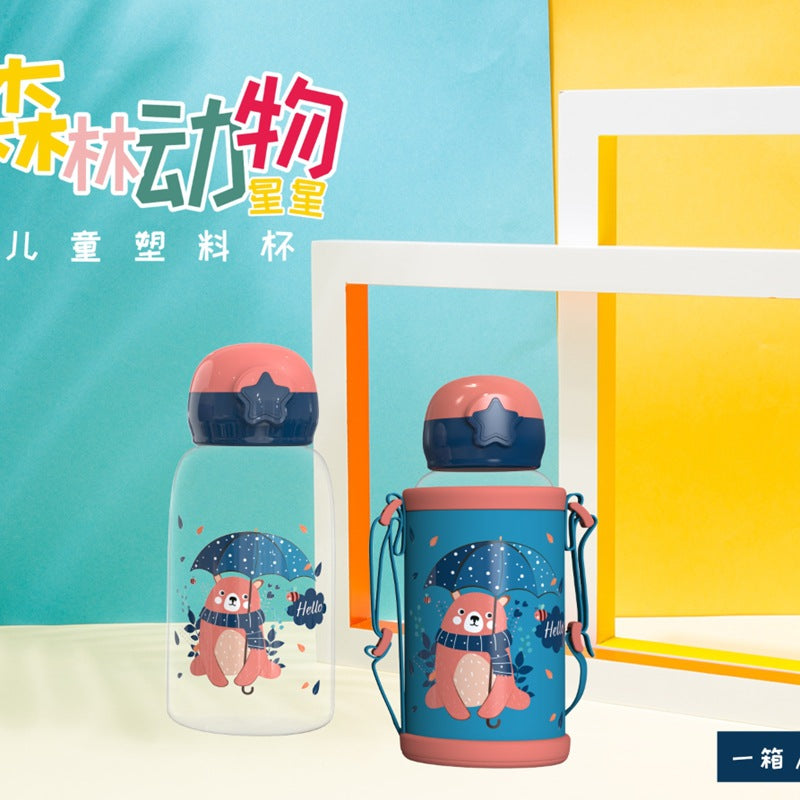Manufacturer Wholesale Internet Celebrity Antler Cup Summer Outdoor Portable Strap Plastic Water Cup Children's Cartoon Straw Cup Customization