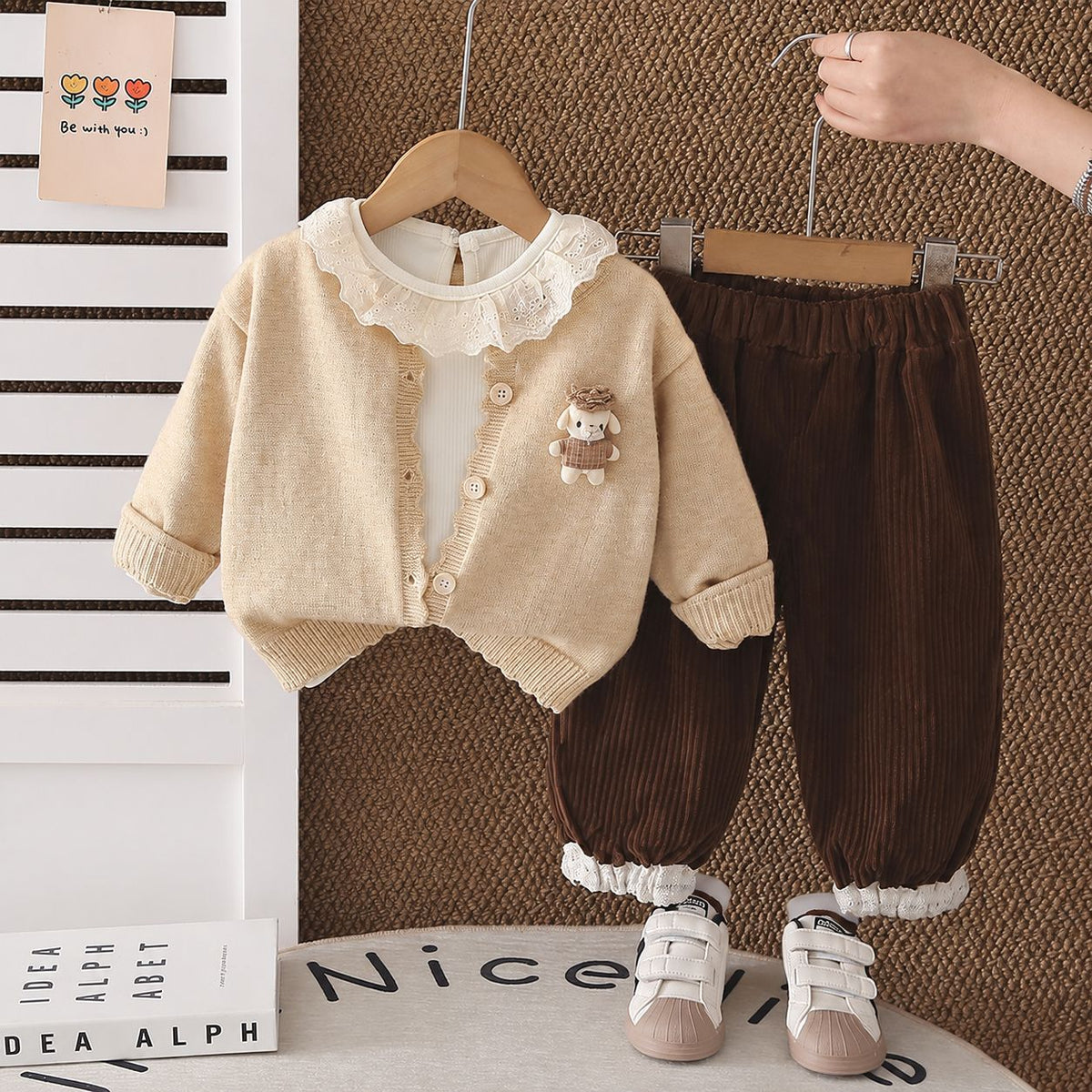 Baby girl's spring and autumn knit lamb cardigan three-piece set 2026 new stylish children's Korean-style autumn outfit trendy set