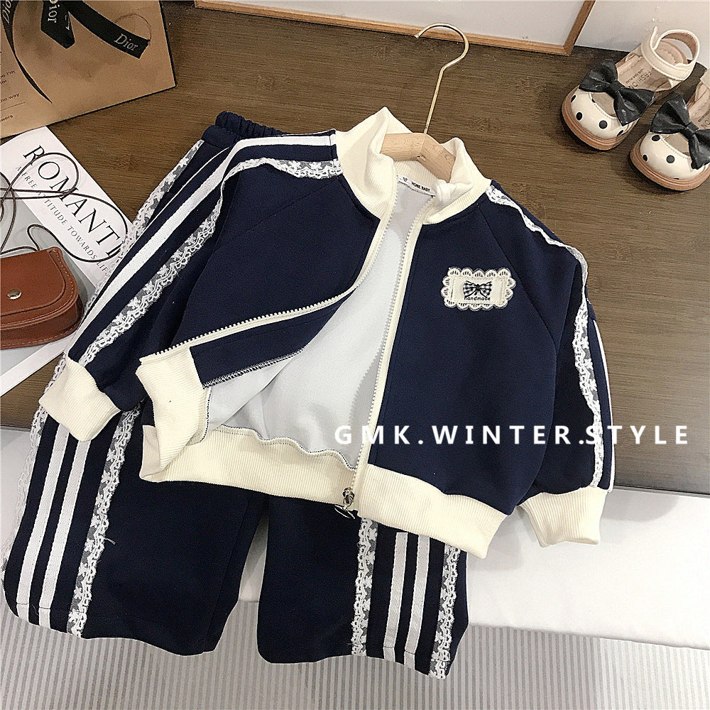 Girls' Spring and Autumn Outfit New Stylish Children's Sportswear Casual Sweatshirt Two-Piece Set Trendy Export