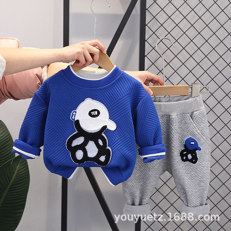 Boys' Spring and Autum Clothing Suits, New Kidsren's Fashionable Boys' Autum Baby Clothes, Jacquard Hats, Bear Sweatshirts, Kidsren's Clothing
