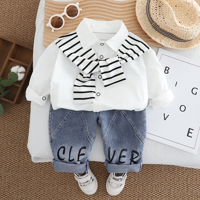 Children's Clothing Kidsren's Shirts 2025 Spring & Fall New Fake Two-Piece Solid Color Shawl Shirts for Boys and Girls Baby Jackets Wholesale