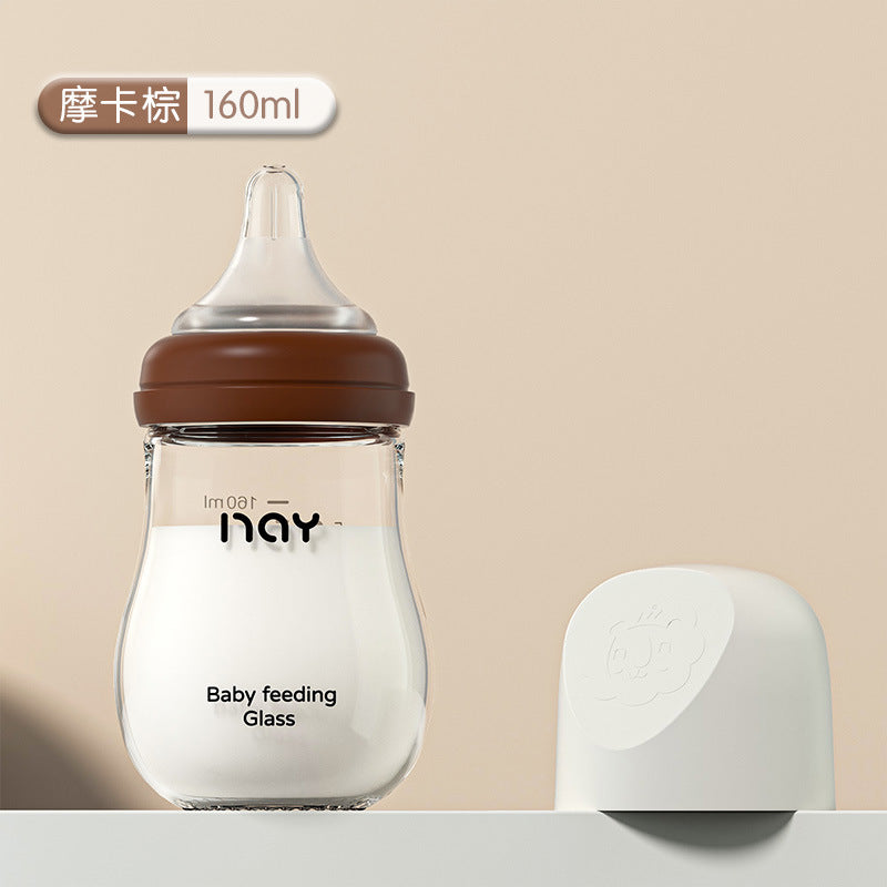 Nuoaiin Newborn Borosilicate Glass Baby Bottle Anti-Choking Anti-Flatulence Newborn Baby Bottle Cross-Border Ready Stock