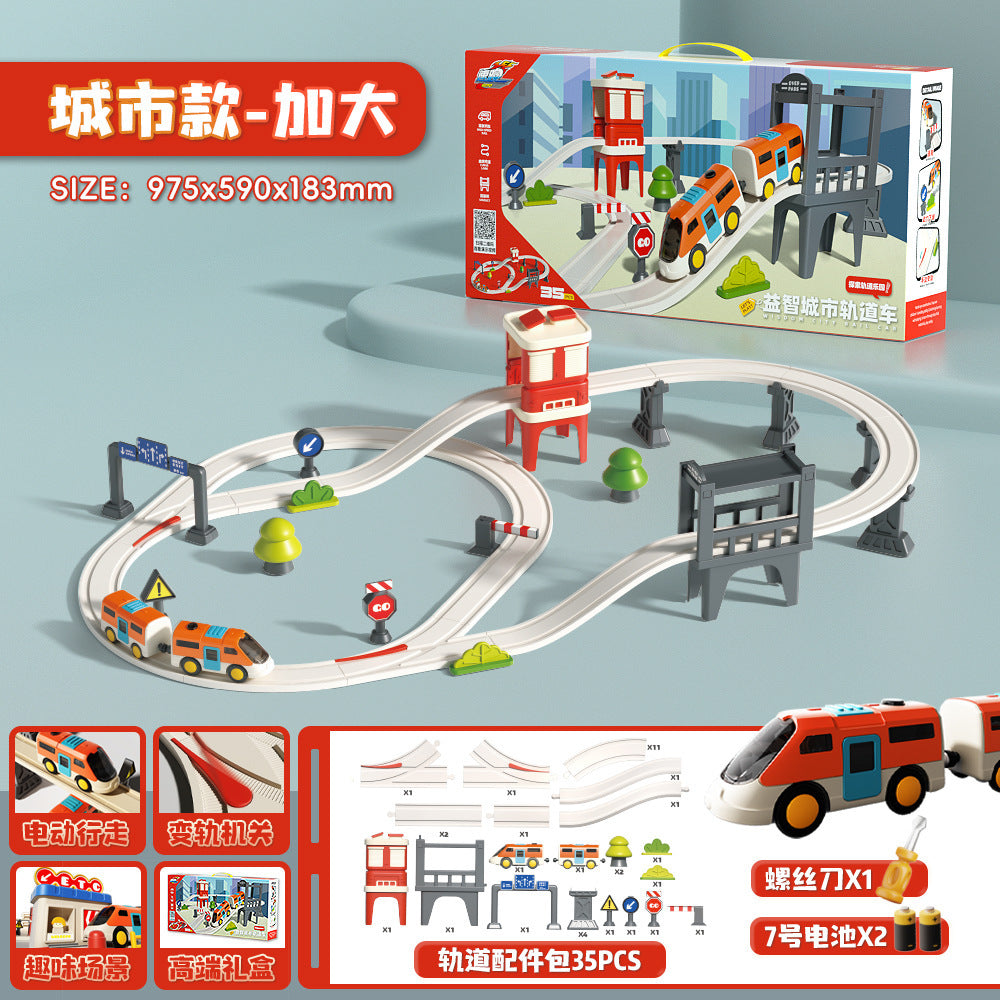 Cross-Border Electric Train Forest Logging Track Children's Assembled Circular Overpass Educational Track Car Boy Toy