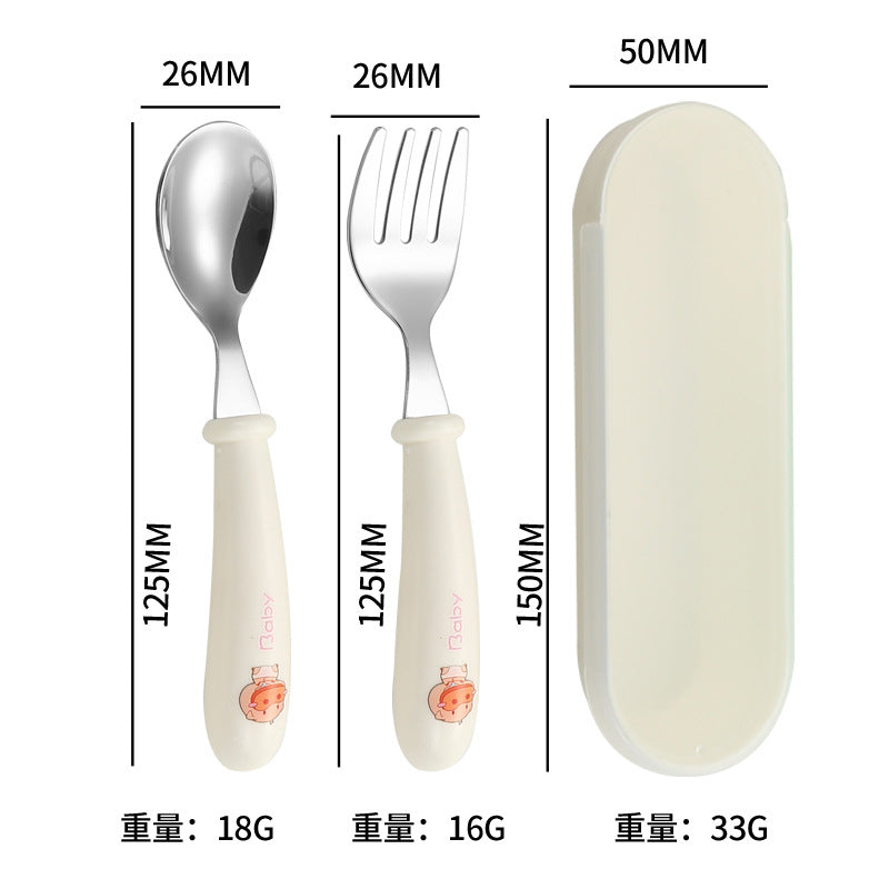 Cartoon 304 Stainless Steel Kidsren's Spoon and Fork Baby Eating Training Tableware Set Baby Portable Feeding Spoon