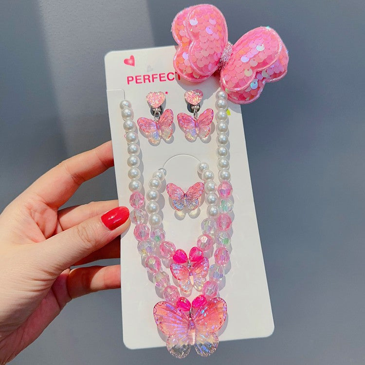 Children's Necklace, Earrings, Ring Set, Butterfly Cute Cartoon Girl Princess Jewelry Set, Necklace Necklace