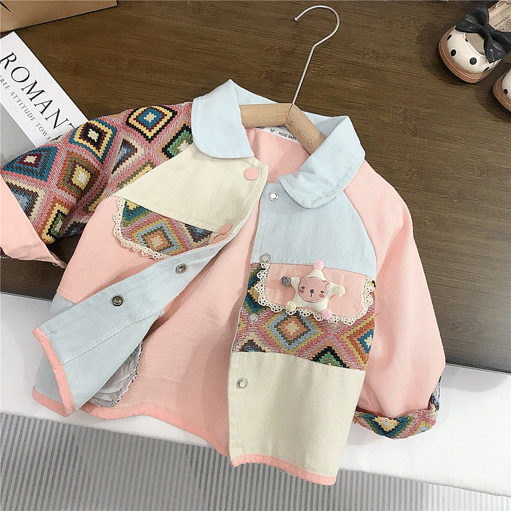 Autumn New Korean Fashion Splicing Color-Blocking Five-Pointed Star Casual Baby Jacket for Boys and Girls