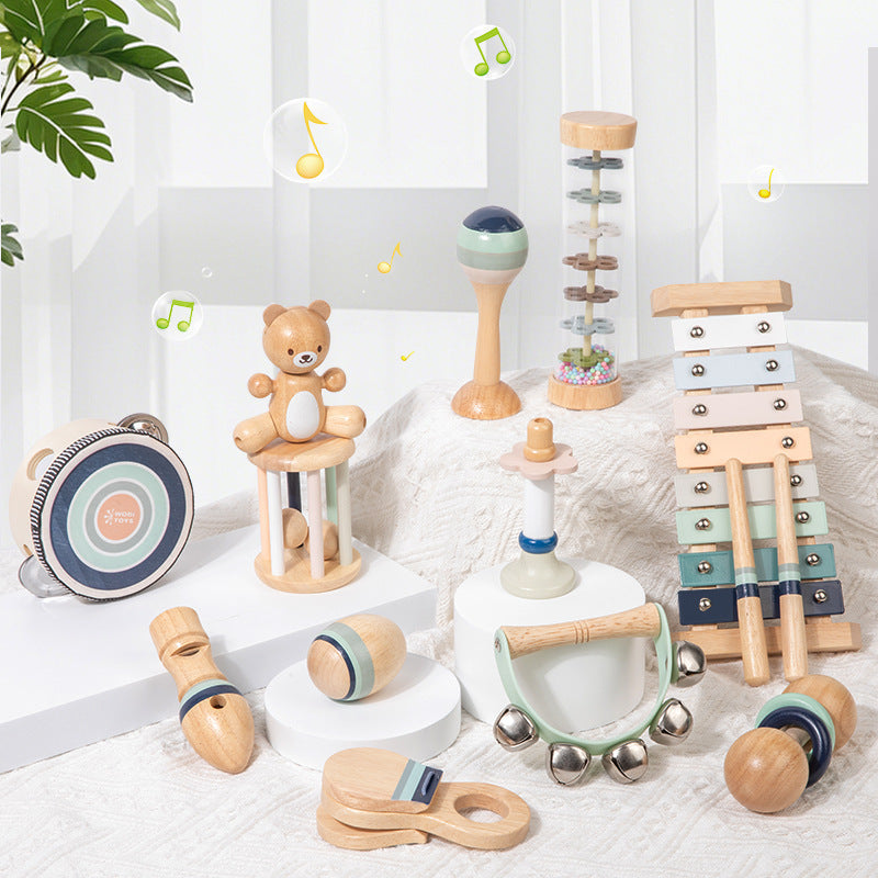 Cross-Border Wooden Children's Toys for Early Education, 0 to 6 Months Baby Hand Rattles, Bed Bells, Baby Musical Instruments, Newborn Gifts