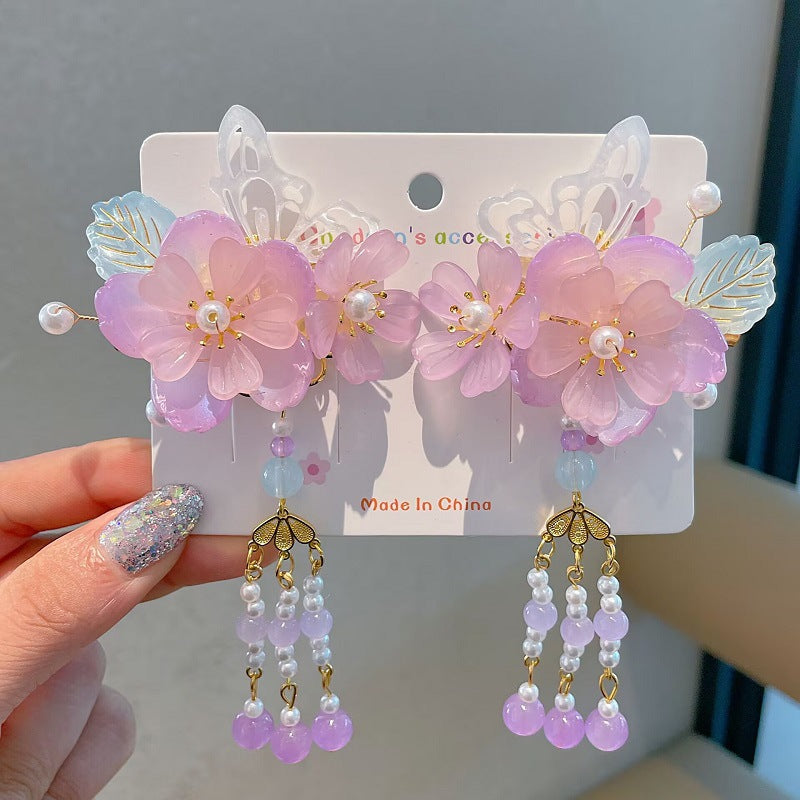 Children's Ancient Style Hair Accessories, Hairpins, Han Dynasty Costume Accessories, Tassels, Flowers, Super Fairy Clips, Girls' Glass Headdresses, Butterflies