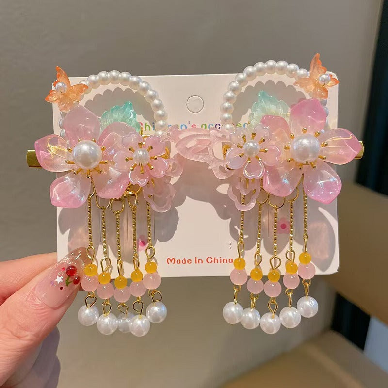 Children's Ancient Style Hair Accessories, Hairpins, Han Dynasty Costume Accessories, Tassels, Flowers, Super Fairy Clips, Girls' Glass Headdresses, Butterflies