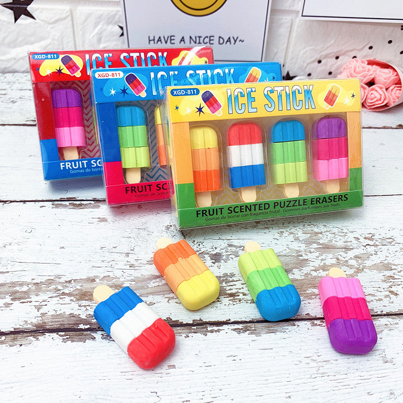 Elementary School Students Boxed Ice Cream Popsicle Shaped Eraser Kidsren's School Supplies Fun Stationery Gifts Event Prizes