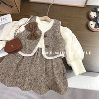 Girls' Dress Spring and Autumn New Children's Autumn Outfit Little Chanel Style Suit Girl Autumn Vest Princess Dress Foreign Trade