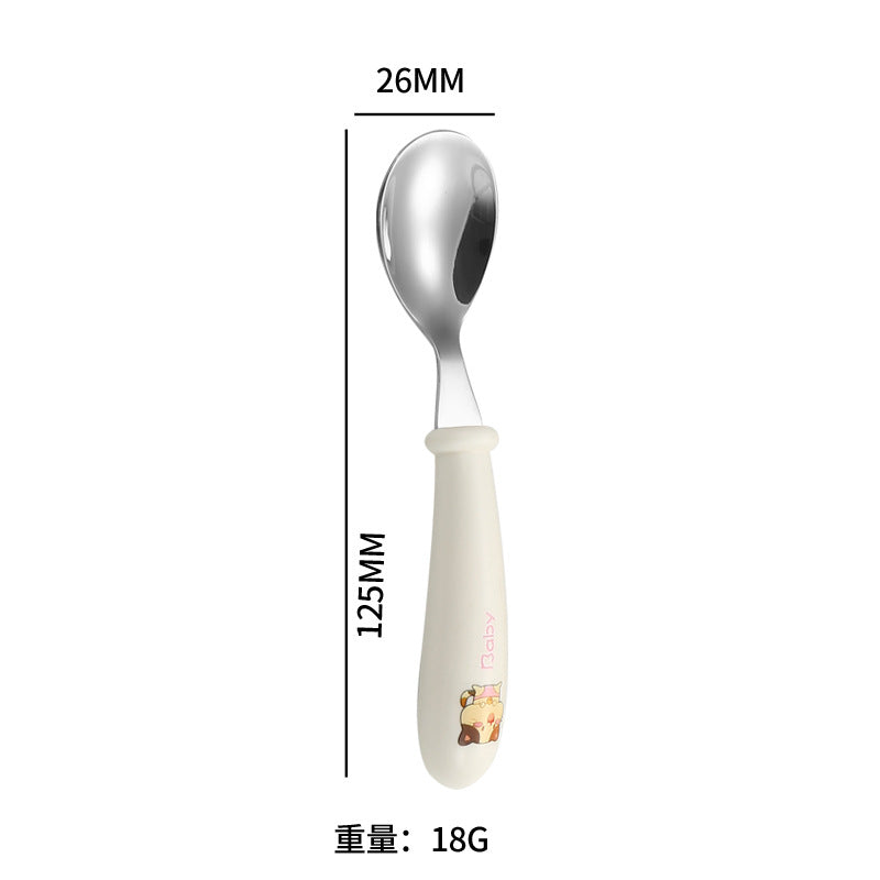Cartoon 304 Stainless Steel Kidsren's Spoon and Fork Baby Eating Training Tableware Set Baby Portable Feeding Spoon