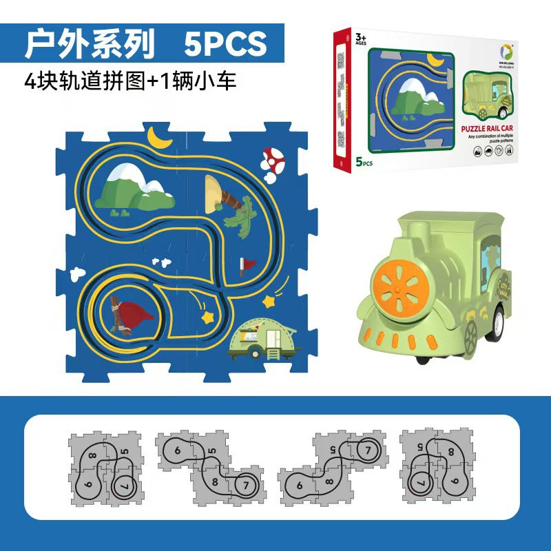 Cross-border Amazon jigsaw puzzle rail car DIY assembled sliding rail car electric train children's toy batch