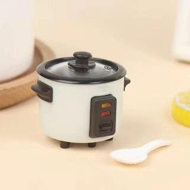 Miniature mini rice cooker toy model doll house mini kitchen food play 1:12 play rice cooker with rice spoon