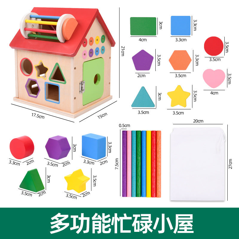 Cross-Border Wooden Multi-Functional Shape Matching Busy House Early Education Educational All-In-One Disassembly Smart House Children's Toy