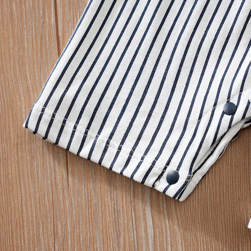 Newborn Baby Boy Summer short sleeve clothing 0-12 months one-piece white cotton comfort gentleman bow tie fashion straps romper