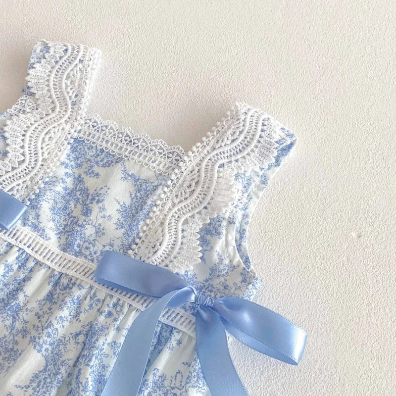 2025 New Summer Newborn Baby Girl Romper Sleeveless Cotton Printing Lace Splicing Infant Baby Girls Jumpsuit 0-24M Baby Clothes