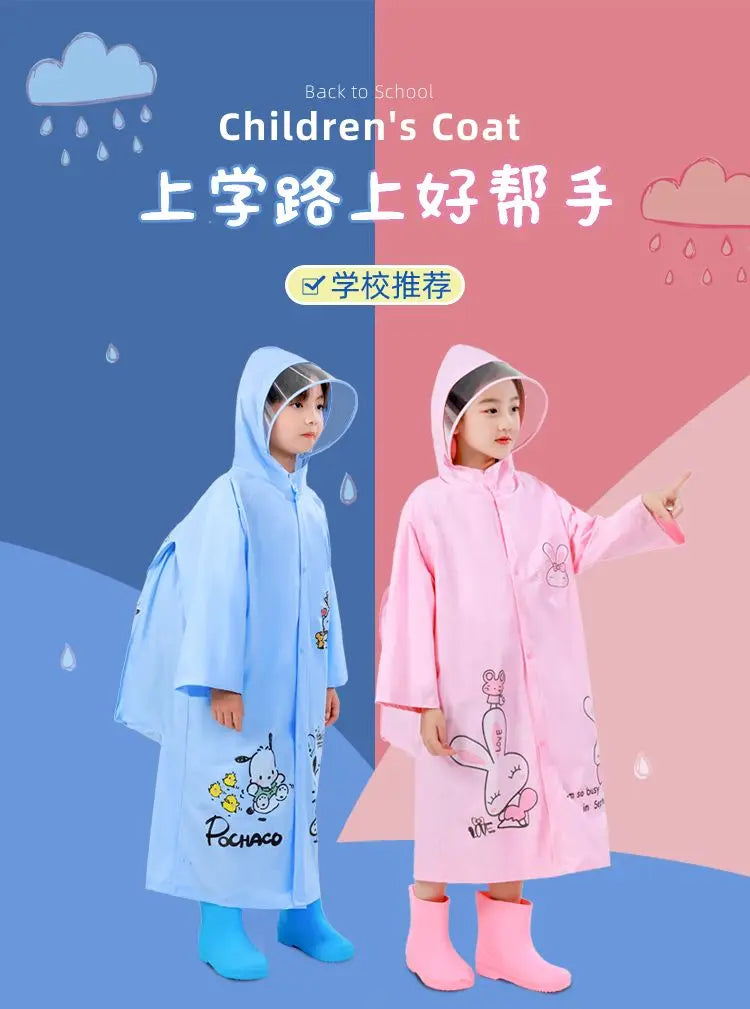 Sanrio Kuromi My melody Pochacco children's raincoat with school bag cute boys and girls kindergarten fashion student rain