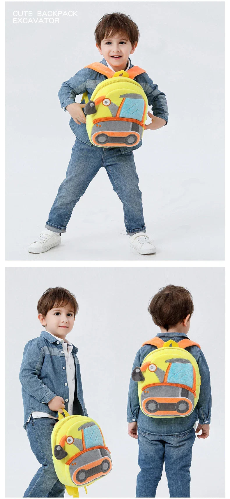 2-4 years old kids engineering backpack cartoon excavator backpack plush kids small school bag toy backpack - Baby's World