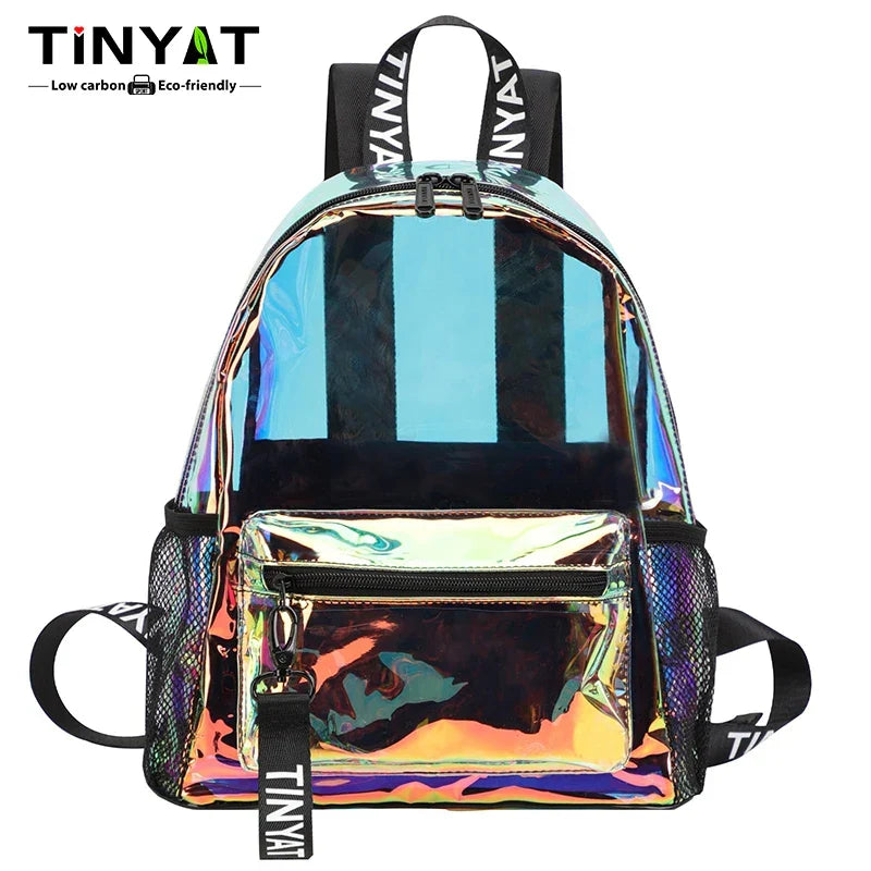 TINYAT PVC Clear Backpacks for Women Stylish Music Festival Water Resistant School Bag ita Bag for Easy Inspection During