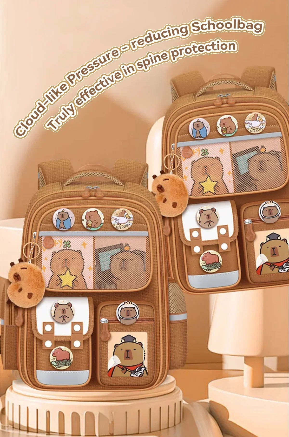 Capybara School Bag Waterproof Backpack Large Capacity Alleviate Burden Protecting Spine Widen Straps Backpack for Students