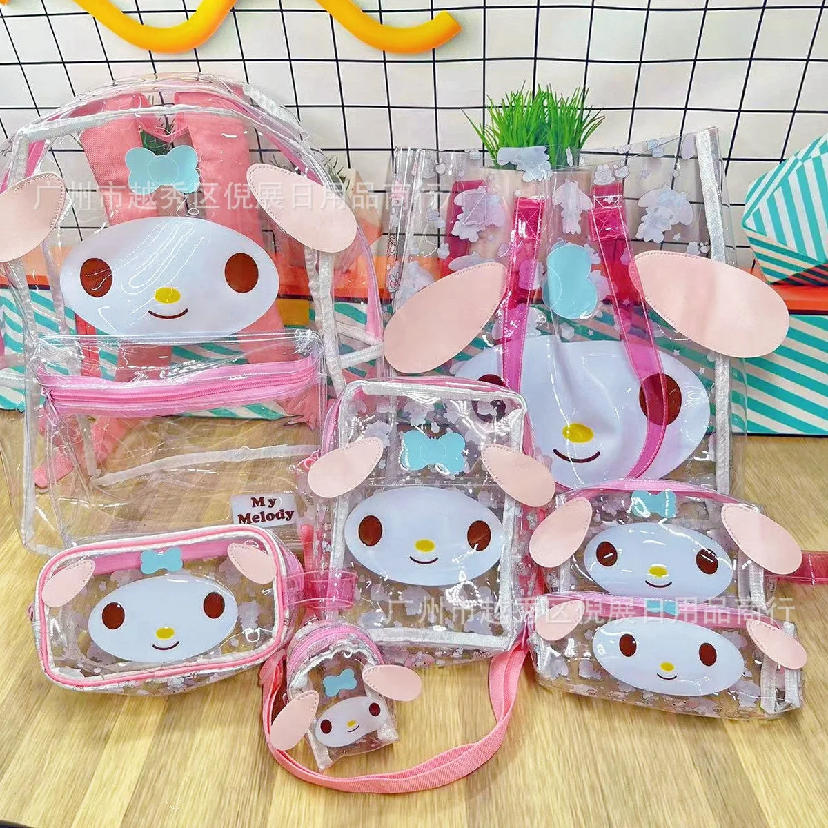 Sanrio Hello Kitty Y2K Waterproof Transparent Backpack Cute Cinnamoroll Cartoon Pvc Large Capacity Storage Bag Student