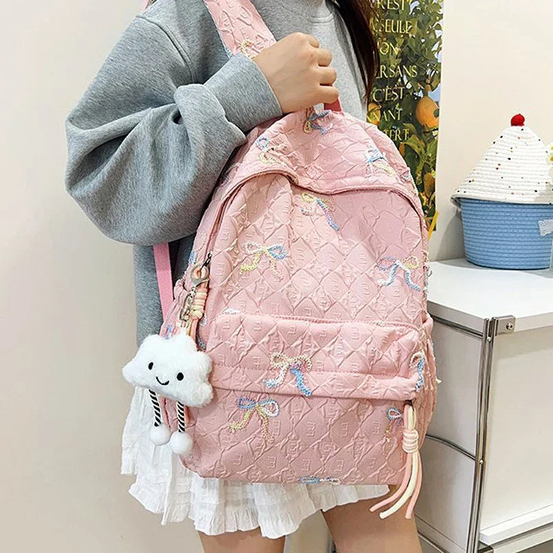 Versatile Junior High School Student Travel Laptop Backpack Cute Schoolbag Female Middle School Student Fashion Bowknot