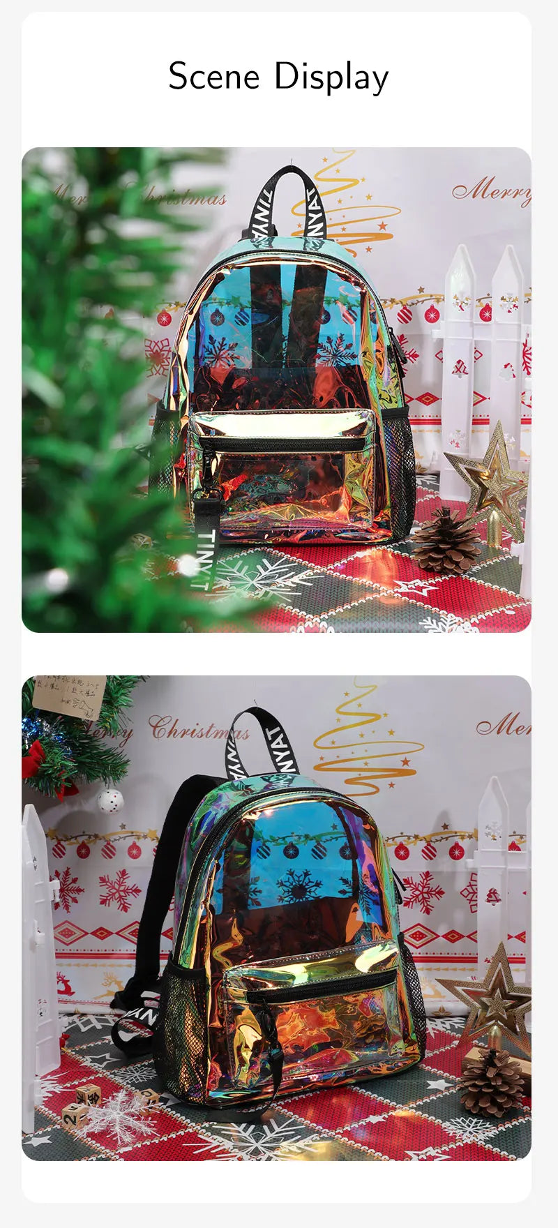 TINYAT PVC Clear Backpacks for Women Stylish Music Festival Water Resistant School Bag ita Bag for Easy Inspection During