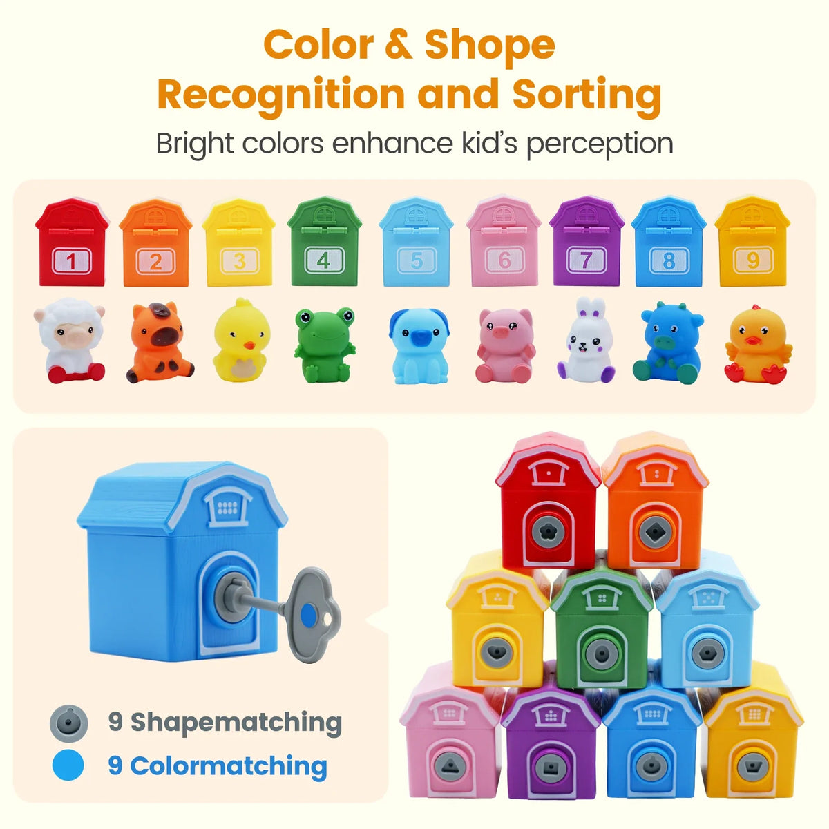 Montessori Farm Train/Surprise Party Set for Toddlers Learning Counting, Matching & Sorting Fine Motor Skills,Preschool Toy Gift
