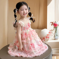 Girl Summer Mesh Dress Doll Baby  Kids Back Butterfly Flower Suspender Princess Dress Fashion Casual