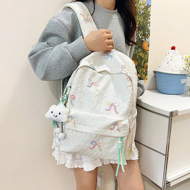 Versatile Junior High School Student Travel Laptop Backpack Cute Schoolbag Female Middle School Student Fashion Bowknot