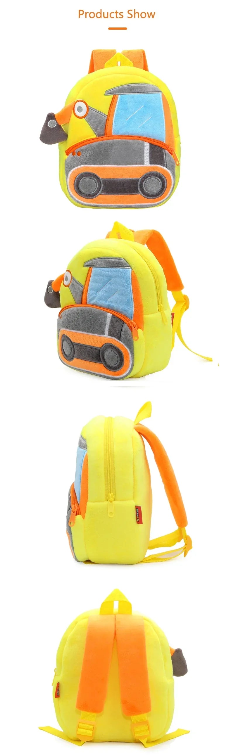 2-4 years old kids engineering backpack cartoon excavator backpack plush kids small school bag toy backpack - Baby's World
