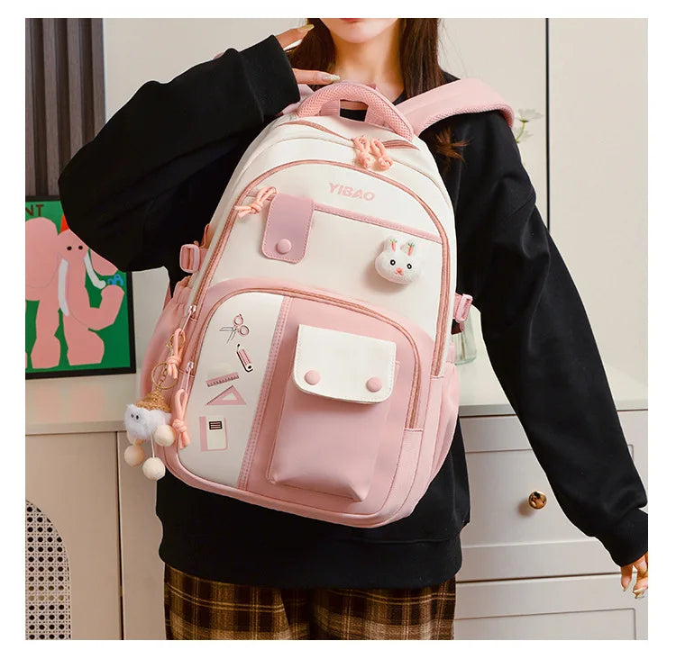 New cute rabbit children school backpack Fashionable splicing color contrast fresh lady knapsack kids schoolbags bring a