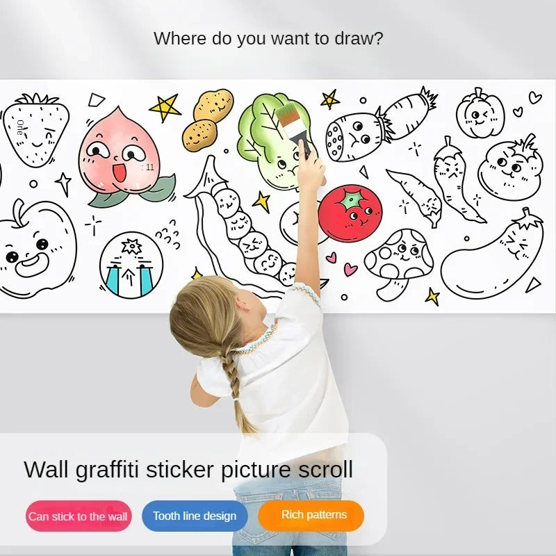 Kids Coloring Paper Roll Sticky DIY Drawing Graffiti Art Color Filling Educational Toys for Children Wall Floor Painting Gifts