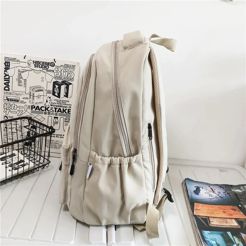 Solid Color Backpack Women Multi-pocket College Book Bag Casual Laptop Backpacks Men Schoolbag For Teenage School Bags For