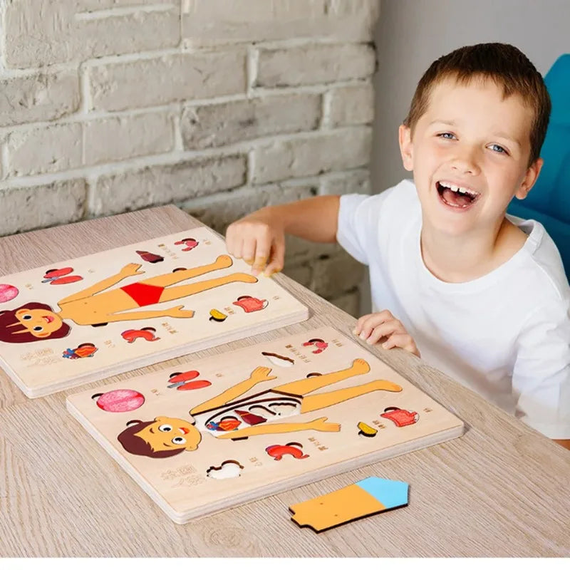 Montessori Human Body Puzzles Busy Board Body Parts Teaching Educational Anatomy Toy for Kids Children Early Learning Games