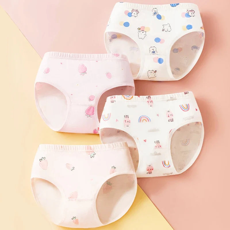 4Pcs Girls Cotton Panties Kid Breathable Soft Pretty Cartoon Briefs Young Children Underwears Toddler Antibacterial Knickers